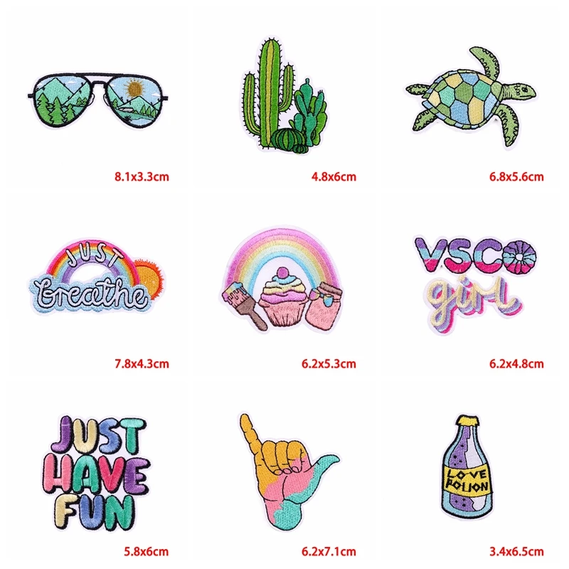 Parches bordados de dibujos animados para planchar en la ropa, pegatinas de letras, flores de gato arcoíris, bricolaje, 10 unids/lote - imagen 3
