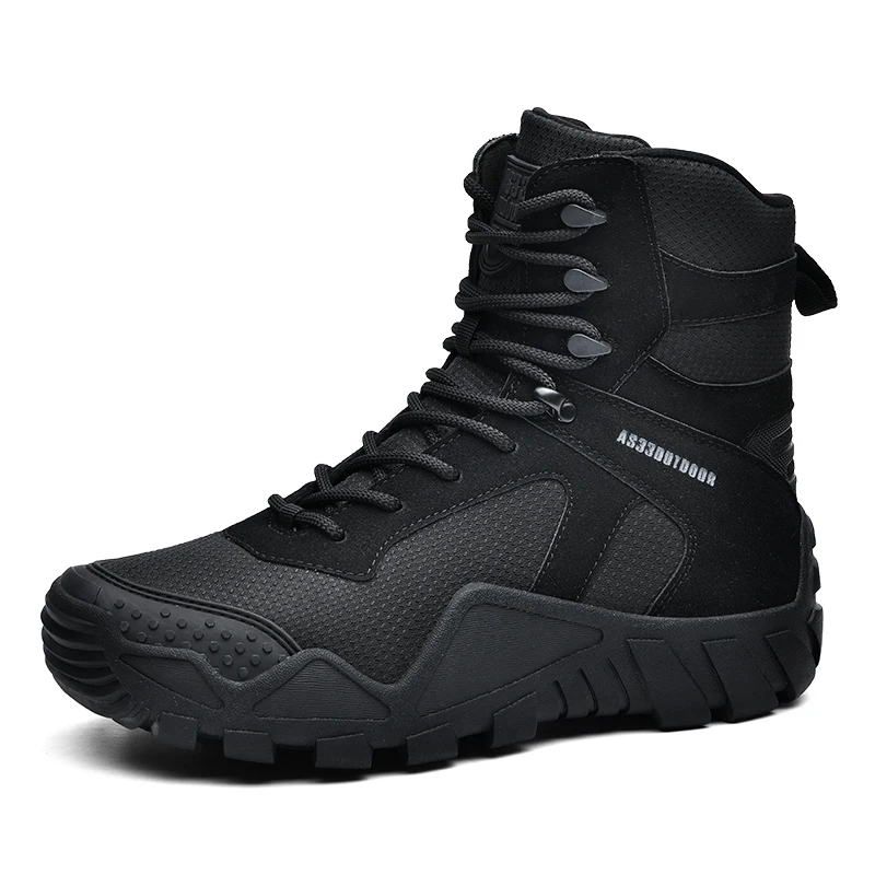 HIKEUP-Botas de invierno para hombre, zapatos deportivos militares de combate, botas de cuero cálidas para senderismo al aire libre - imagen 5