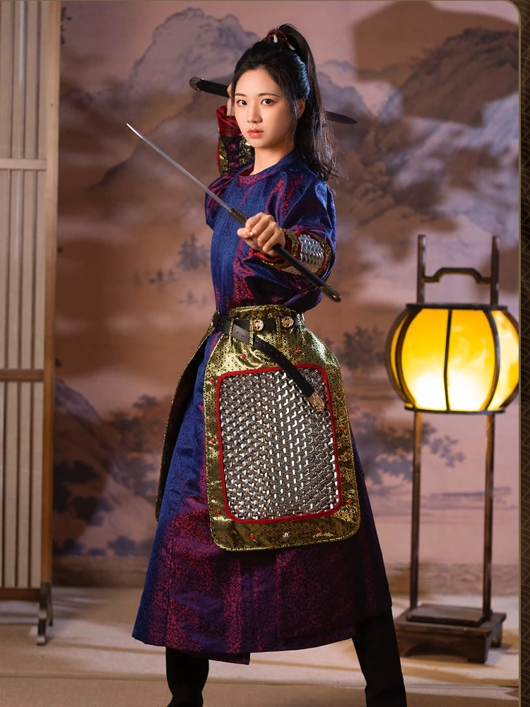 Falda blindada, armadura de armadura china, se puede combinar con traje de pez volador Hanfu, bata de cuello redondo, protector de brazo - imagen 2