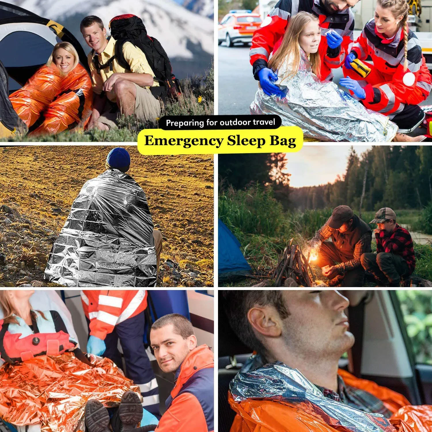 Saco de dormir portátil impermeable para supervivencia de emergencia, equipo de acampada Edc para exteriores, saco térmico, botiquín de rescate de primeros auxilios, manta Mylar - imagen 4