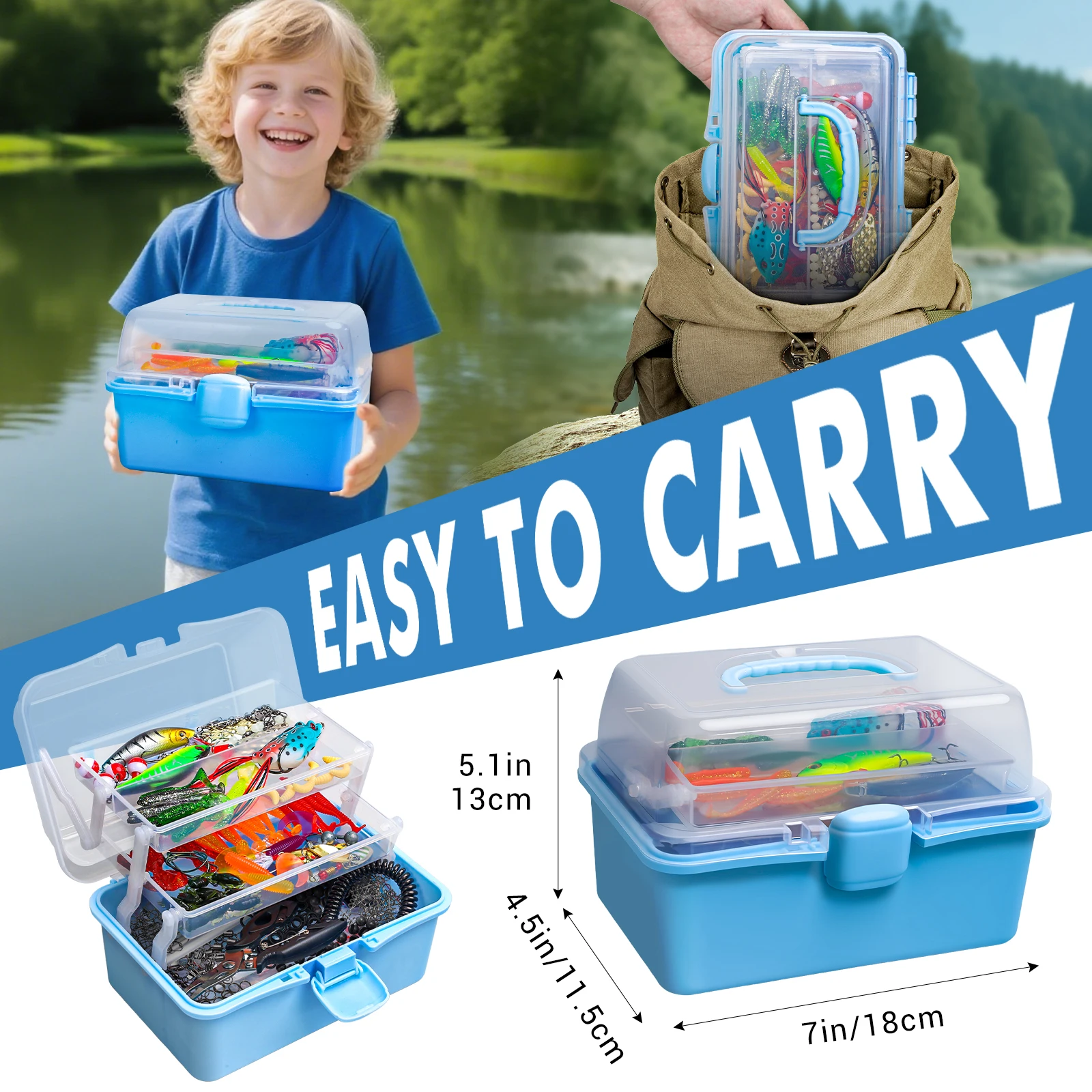  Caja de aparejos de pesca de 3 capas, estuche completo de pesca, Kit de 315 Uds. De Señuelos de Pesca, anzuelos de plantilla de Metal, pesas de plomo, cebos giratorios - imagen 3