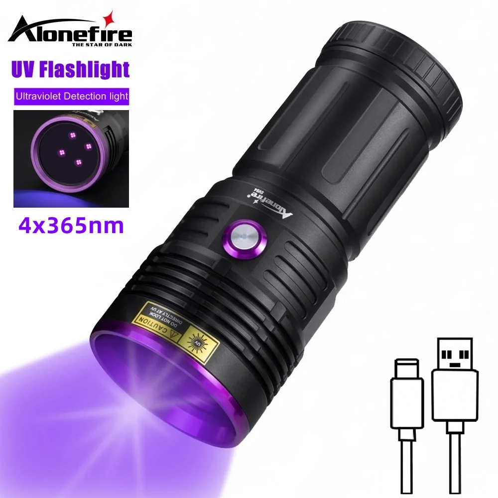 Linterna ultravioleta UV 365nm recargable USB luz negra 80W