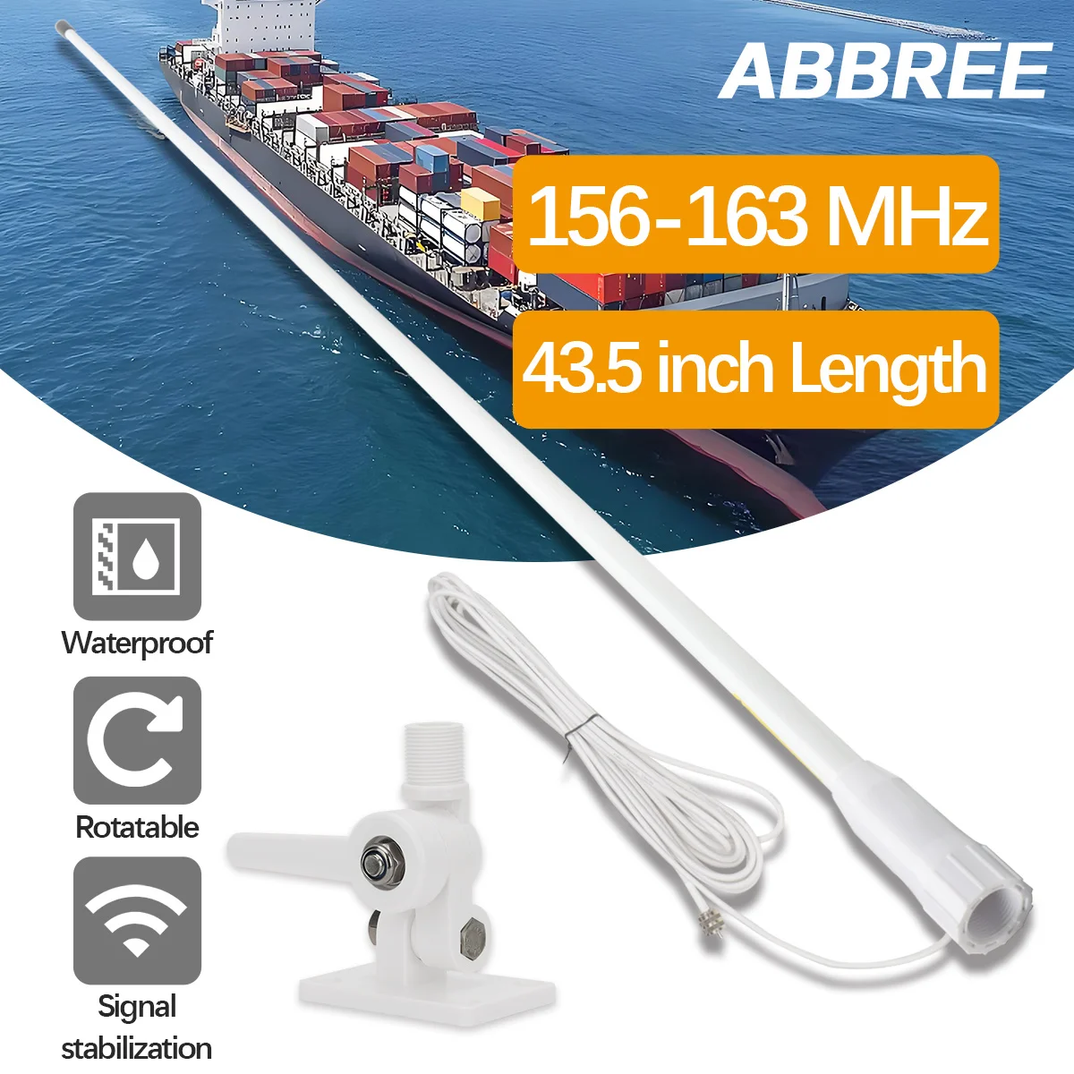 ABBREE Antena VHF Marina Fibra de Vidrio - Alta Ganancia