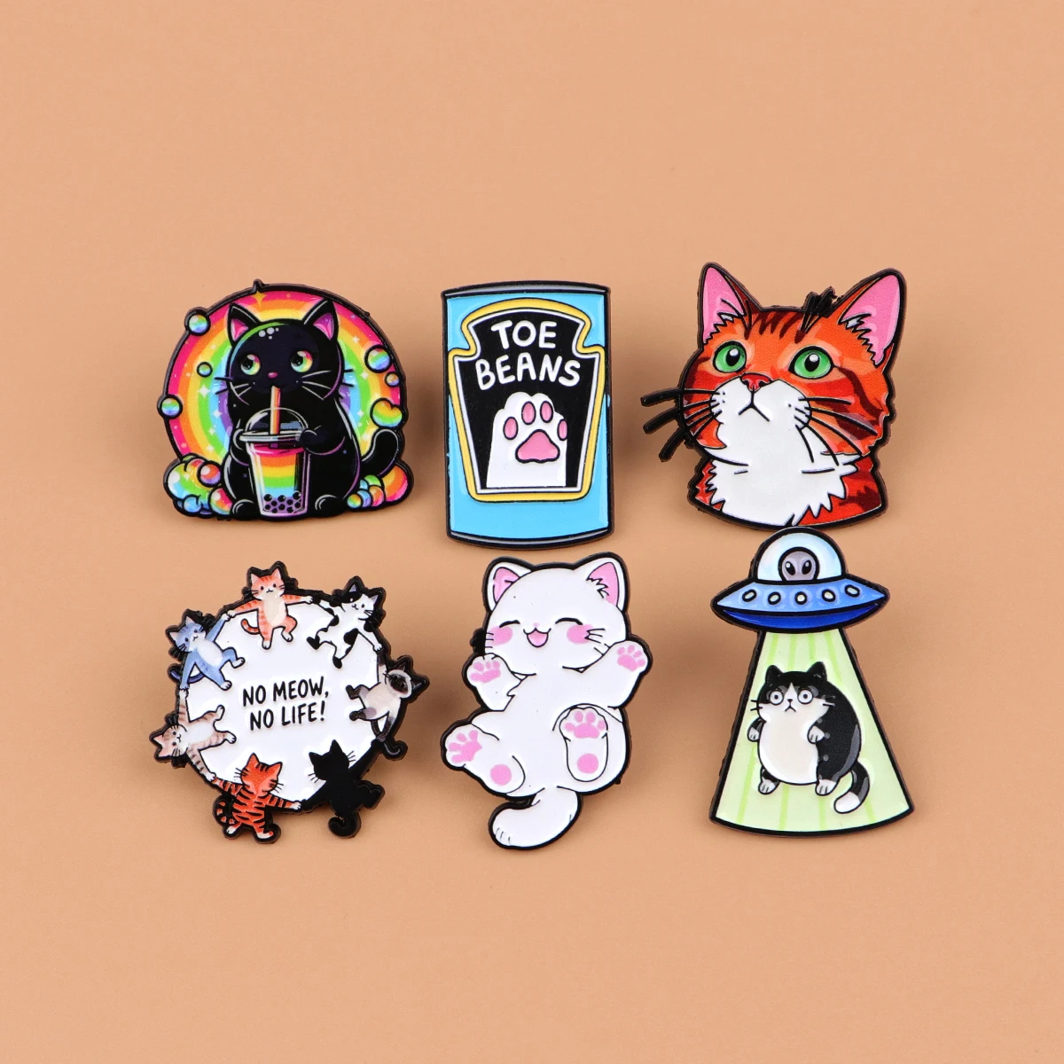 Pin esmaltado de gato colorido para solapa, conjunto de broche de capibara de dibujos animados, decoración de ropa, alfileres de Metal, mochila, sombrero, insignia, accesorios, 5 uds. - imagen 5