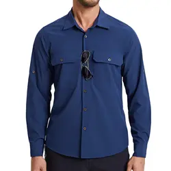 Camisas de Pesca de Manga Larga para Hombre, Protección Solar UPF 50+, Camisas de Senderismo Transpirables de Secado Rápido, Camisa de Trabajo con Botones y Bolsillo