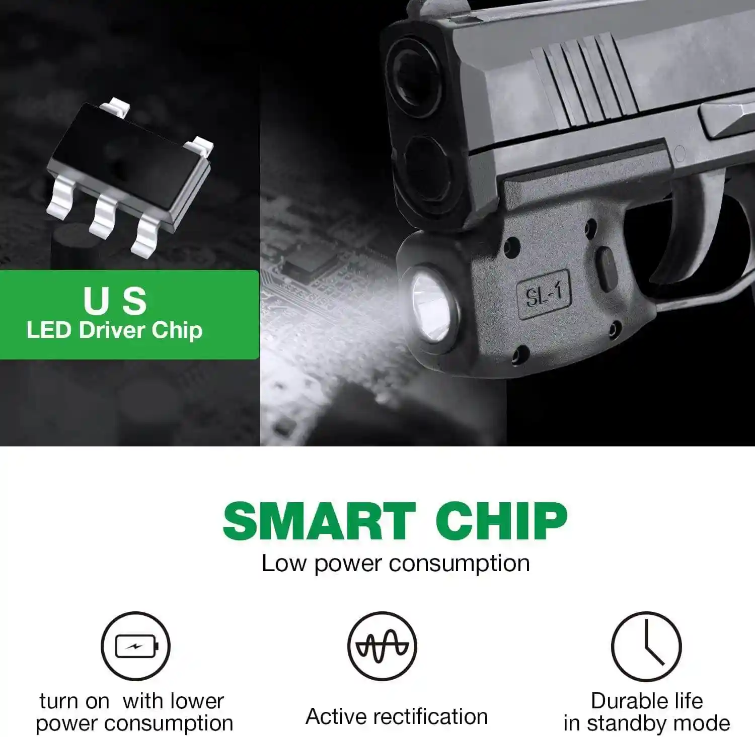 Solo para pistola Sig P365 / P365 XL, mini linterna de luz táctica de 150 lúmenes, con soporte de riel para funda Kydex LED SL-1, mano derecha - imagen 5