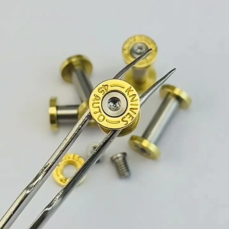 10 set/lote estilo imprimación de latón '45 cuchillos automáticos' cuchillo con logotipo M4 par de hilos tornillo de bloqueo T8 Torx cabeza de botón remache husillo clavo - imagen 4