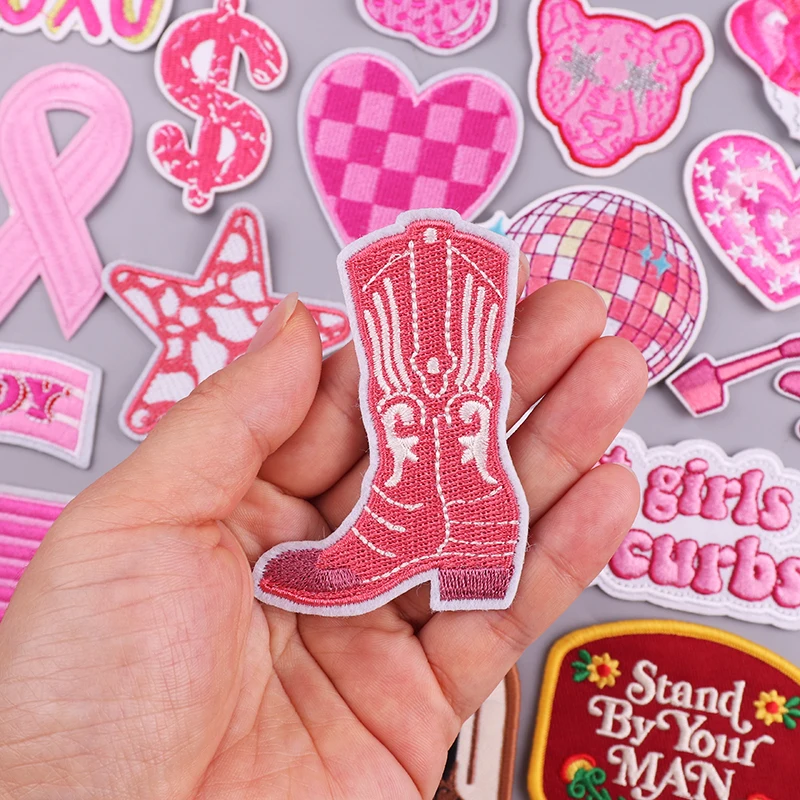 Parches bordados de dibujos animados rosas para pantalones vaqueros YK2, parche termoadhesivo para planchar, apliques para ropa, pegatinas con logotipo, chicas calientes - imagen 3