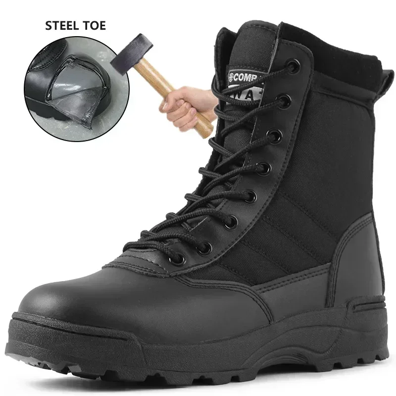 Botas con punta de acero para hombre, botas tácticas para senderismo y desierto, a prueba de puñaladas, zapatos de seguridad para el trabajo, zapatos de protección - imagen 3