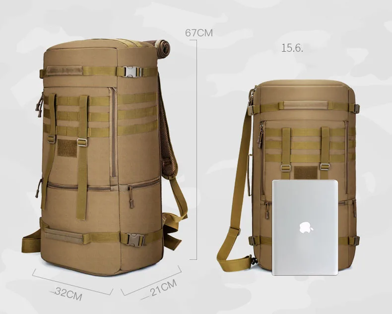 Una mochila y una computadora portátil se muestran en un fondo blanco.