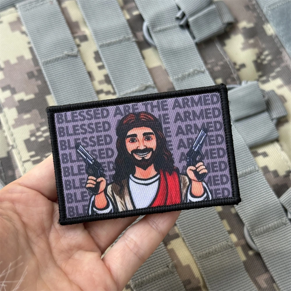 Parche de Jesús con armas, insignia de moral táctica, parche impreso con gancho y bucle, brazalete para mochila, parches militares del ejército para ropa - imagen 5