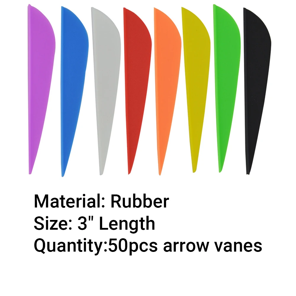 Tiro con arco 50 Uds plumas de flecha de 3 pulgadas paletas de goma Fletches DIY eje arco caza accesorios de tiro, 11 colores ‌ - imagen 2