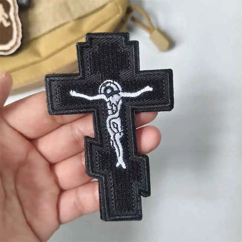 Parche bordado de cruz de Jesús "Ojos de gato geniales", brazalete táctico con gancho y bucle, chaleco, insignia de moral, parches adhesivos para mochila para ropa - imagen 5