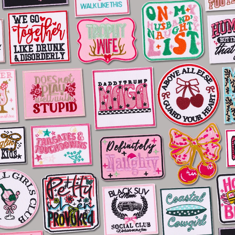 Parches bordados con eslogan de letras de estilo rosa, chaquetas, sombreros, mochilas, insignias bordadas, parches para planchar para ropa, pegatinas para coser