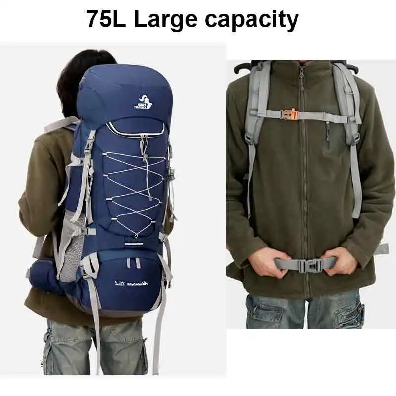 Mochila de acampada de 75L para hombre, bolsa de senderismo deportiva para exteriores con cubierta para lluvia, viaje, escalada, montañismo, Trekking - imagen 4
