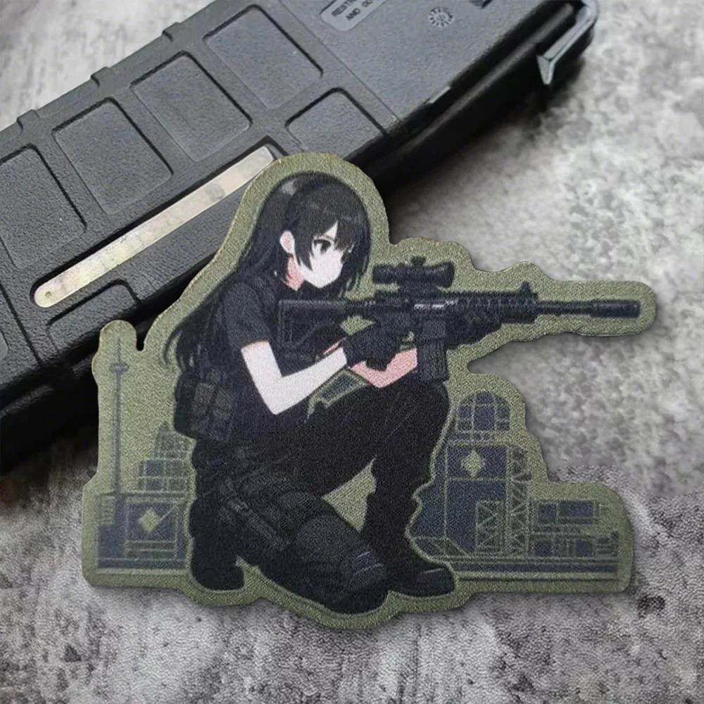 Parches de Meme de tiro de Chica de Anime, parche de gancho y bucle, brazalete moral para chica, insignia de moral del ejército militar, pegatinas tácticas para mochila - imagen 5
