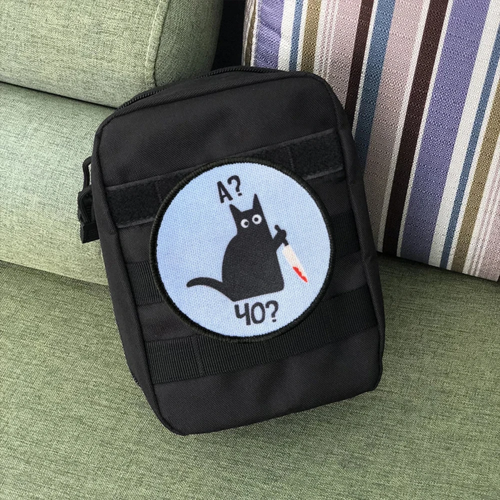 Parche táctico de gato de Robert, divertido gato con cuchillo, parches de gancho y bucle, insignia de moral, brazalete del ejército militar, pegatinas para mochila - imagen 5