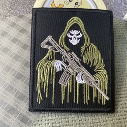 Parche táctico con bordado de calavera verde, insignia de moral, brazalete militar, parche de gancho y bucle para ropa, pegatina para mochila