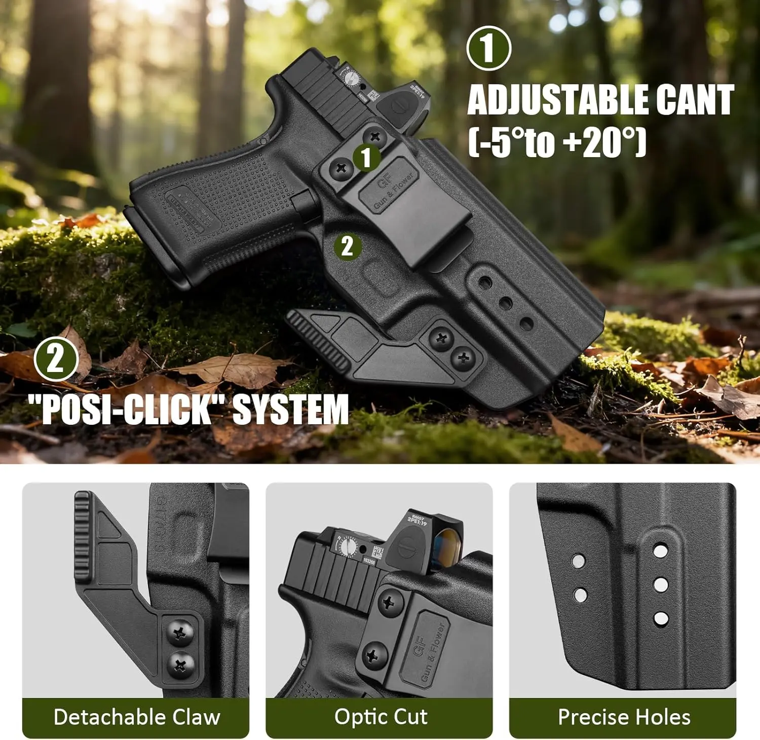 Funda IWB táctica Glock 17-19 con garra – Ajustable derecha - imagen 5