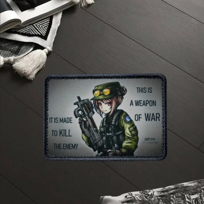 Parche "P90, primera línea" para niñas, insignia con estampado de moral táctica, gancho y bucle, mochila militar, ropa, pegatina decorativa, brazalete - imagen 3