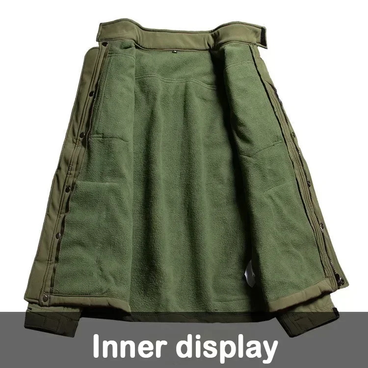 Conjunto táctico para hombre, traje de invierno de piel de tiburón para exteriores, chaquetas impermeables a prueba de viento de concha suave, pantalones Cargo de lana cálidos, uniforme de senderismo - imagen 4