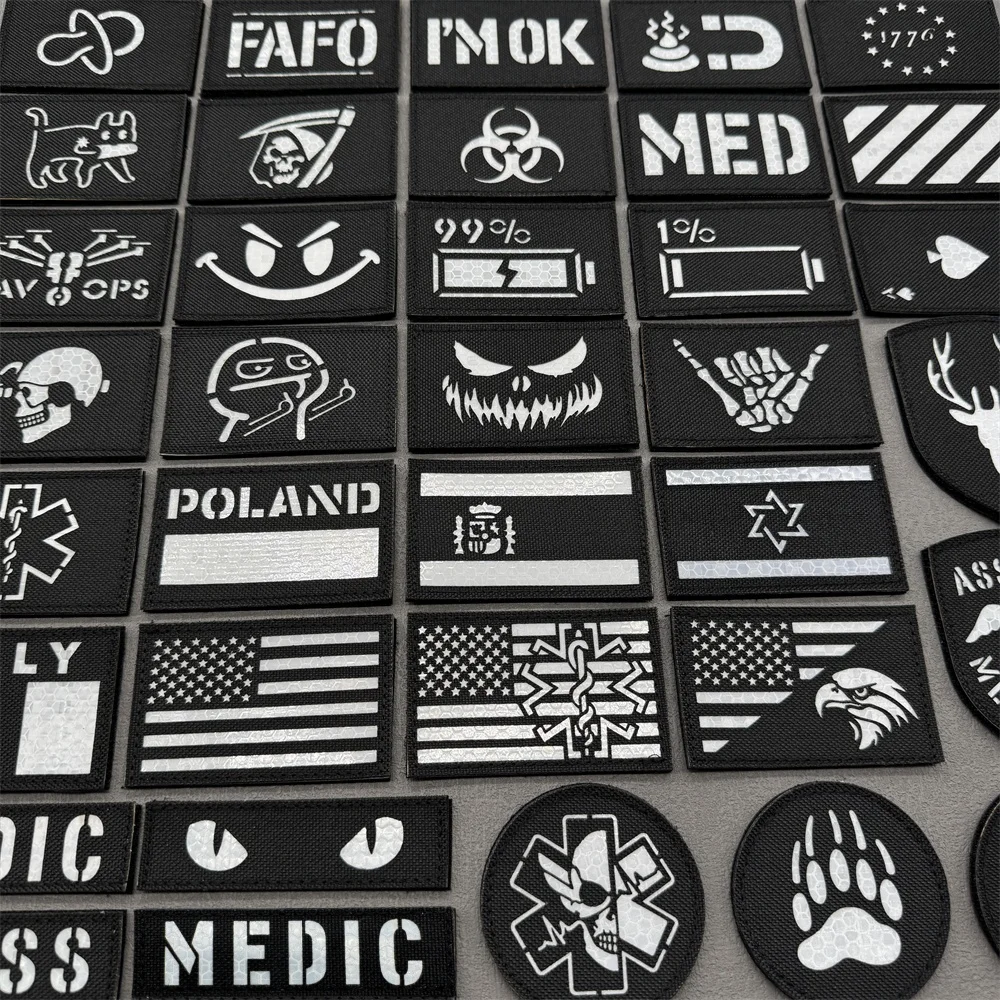 Parches tácticos 3D, insignia reflectante IR en mochila, chaleco, ropa, emblemas de corte láser, gancho y bucle, equipo para exteriores