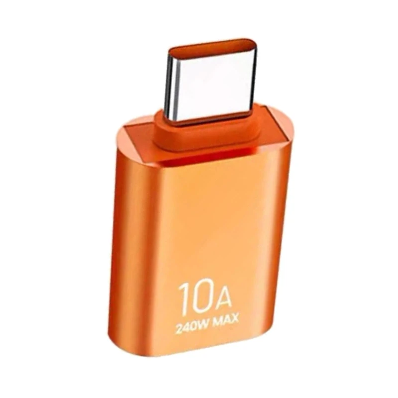 Una pequeña caja de naranja con un enchufe blanco