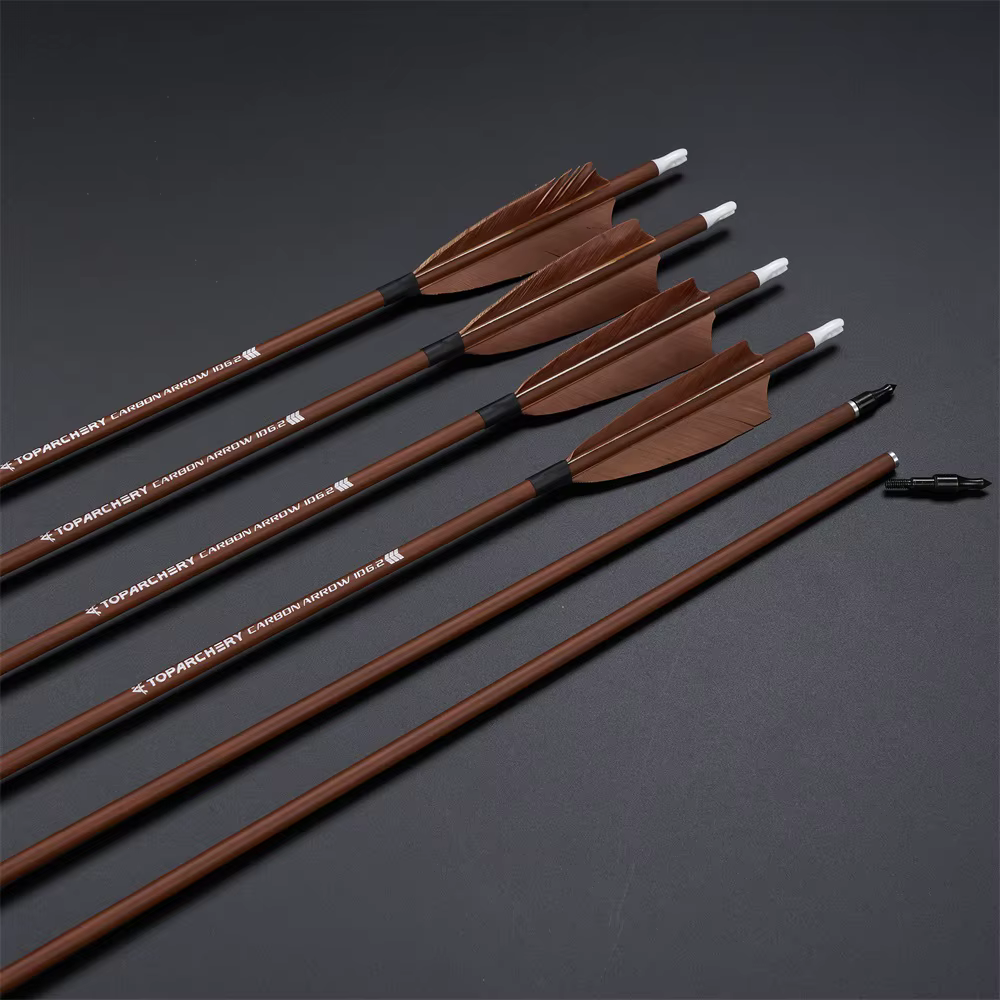 Toparchery Flechas de carbono con plumas naturales para arco compuesto