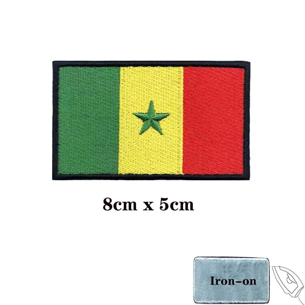 Parches de bandera del senegal, brazalete, parche bordado, gancho y bucle, insignia bordada con hierro, raya militar - imagen 2