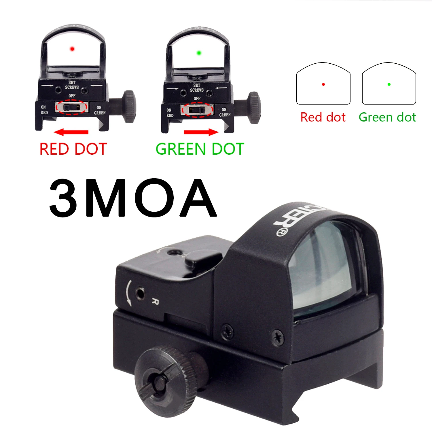 Mini colimador de punto rojo 3MOA, mira holográfica reflejo compatible con montaje en riel de 20mm para pistola Airsoft, accesorios de caza
