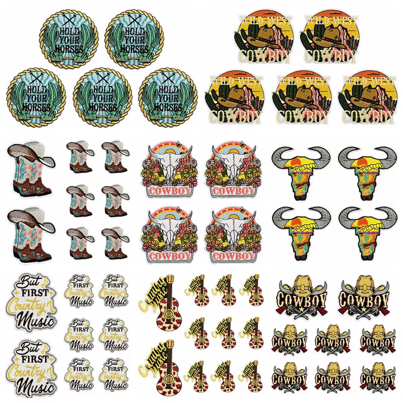 10 unids/lote, venta al por mayor, parches bordados de vaquero occidental para pegatinas de ropa, apliques para exteriores, parches para planchar en insignias para ropa - imagen 2