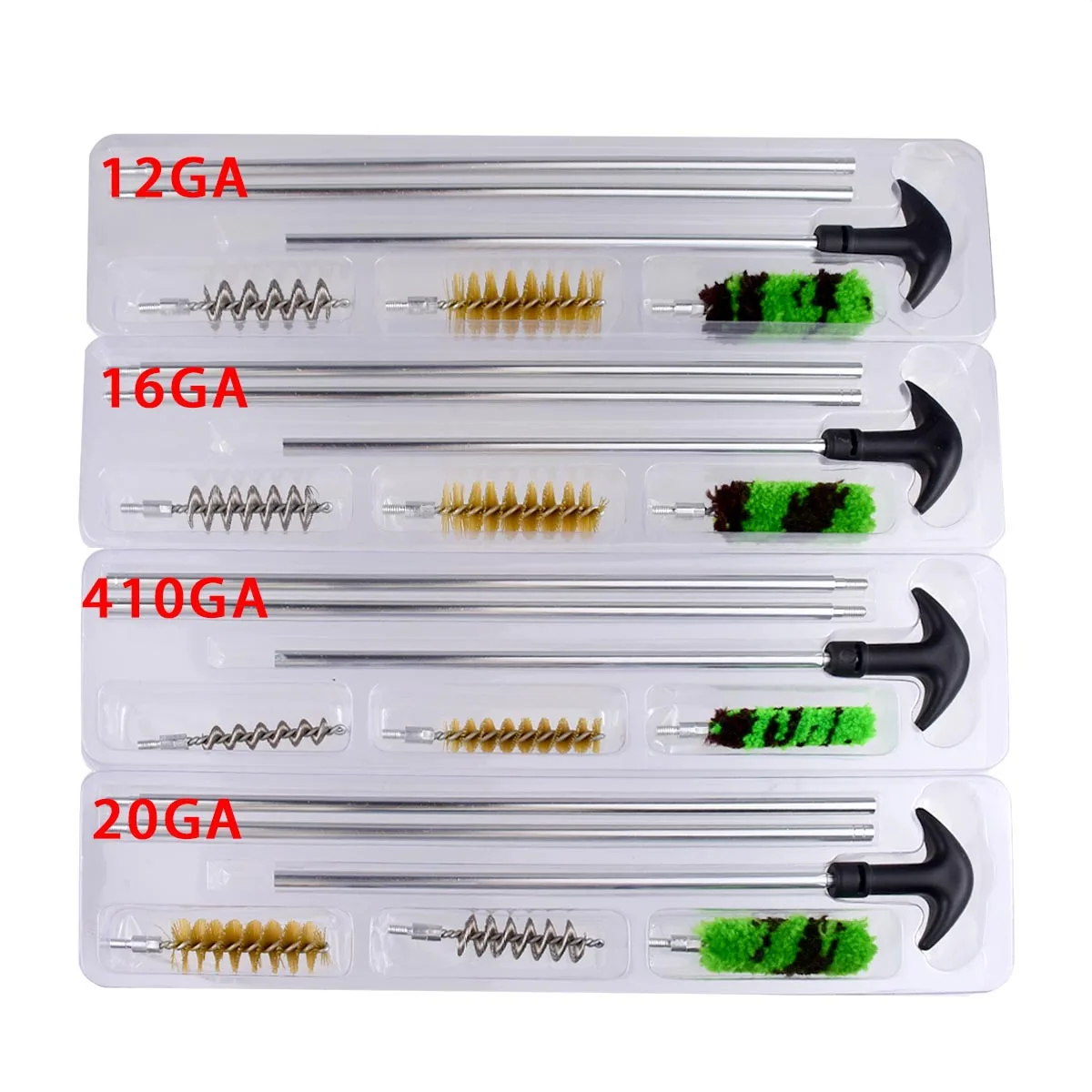 6 unids/set Kit de limpieza de pistola 12 GA 16 GA 20 GA 410 GA varilla de calibre cepillo Rifle pistola tubo barril herramienta de limpieza accesorios de caza