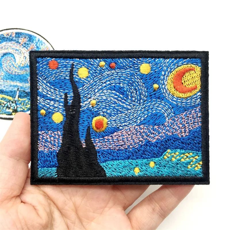 Parches bordados de Noche Estrellada de Van Gogh, apliques de montaña, pegatina para ropa, aventura al aire libre, bricolaje - imagen 2