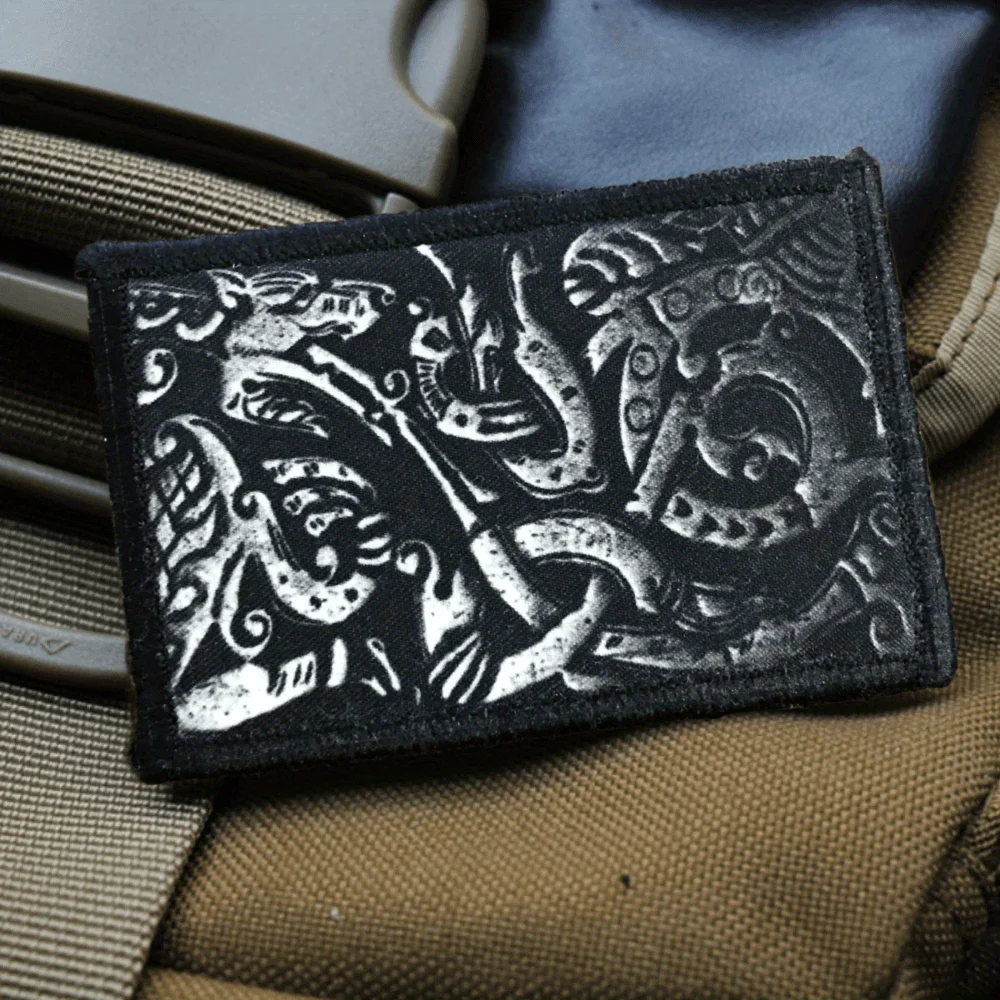 Parche táctico de acero de lobo, parches de gancho y bucle impresos, insignia de moral militar, apliques, brazalete, pegatinas para mochila - imagen 4