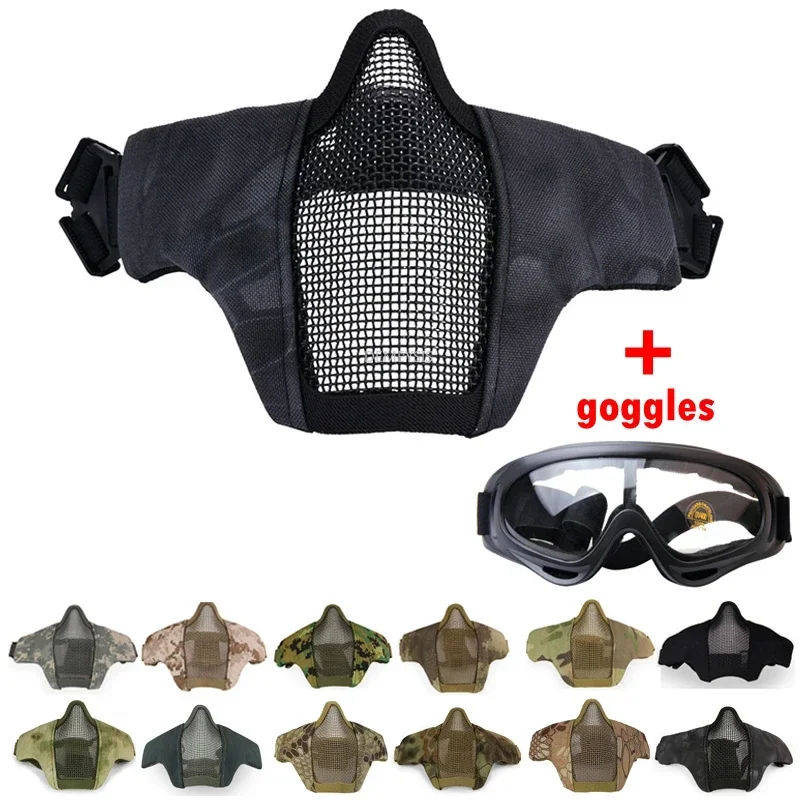 Máscara de tiro, gafas resistentes a impactos, Airsoft, combate, malla de acero, máscara de protección, Paintball táctico, media máscara facial, conjunto de gafas