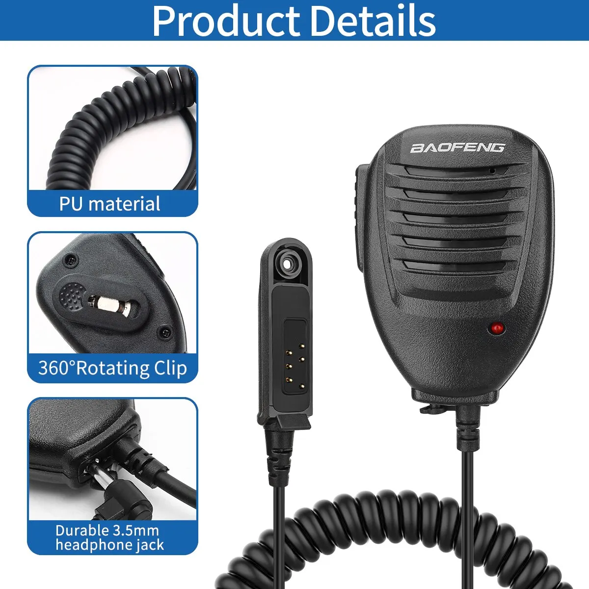 Baofeng Walkie Talkie UV 9R Plus altavoz micrófono Radio bidireccional impermeable PTT altavoz micrófono para UV9R Plus Pro BF A58 BF 9700 - imagen 3