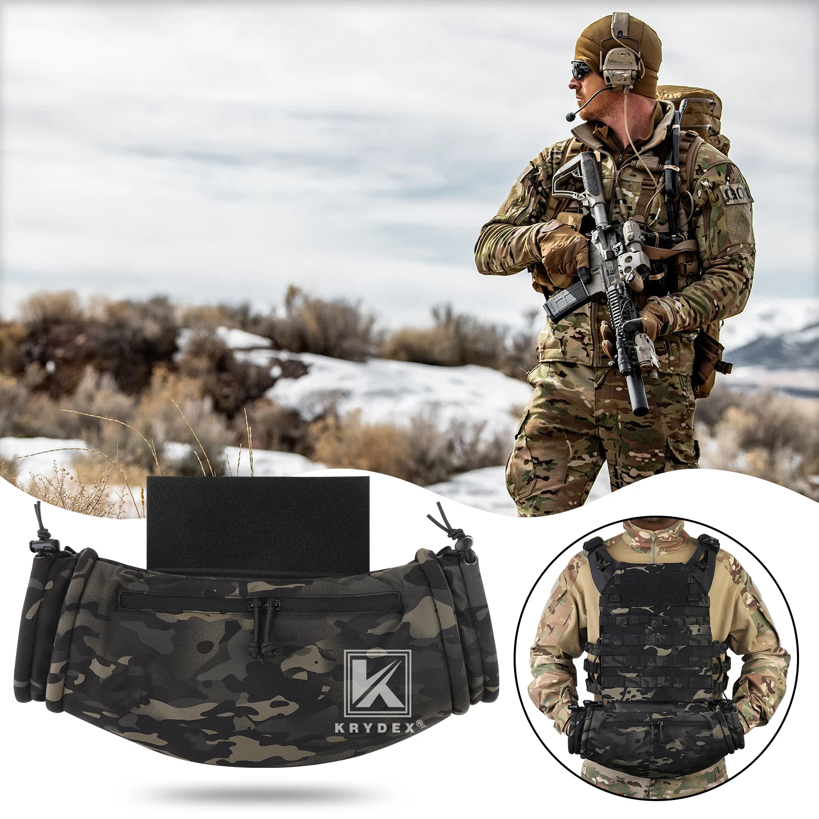 KRYDEX Bolsa calentadora de manos, manguito táctico de invierno con forro polar Sherpa, equipo resistente al agua para clima frío para acampar al aire libre, - imagen 3