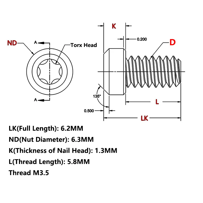 Mango de aleación de titanio para cuchillo, tornillo Hexagonal de cabeza plana, tornillo de rosca M3.5, husillo de sujeción, pieza de bricolaje, 10 unidades por lote - imagen 4