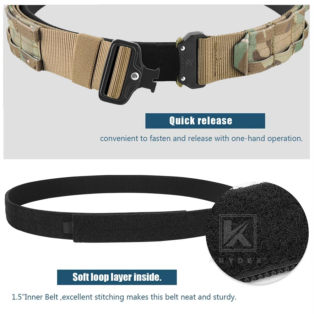 KRYDEX-Cinturón de combate táctico MOLLE de 1,75 pulgadas para hombre, correa de camuflaje para caza interior y exterior, hebilla de Metal de liberación rápida, resistente - imagen 5
