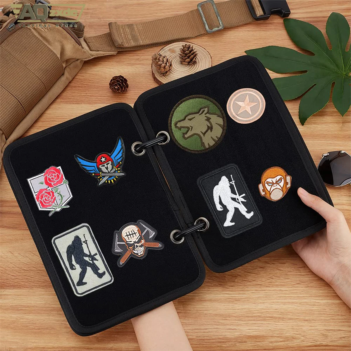 Organizador de folletos de parches tácticos, soporte de libro de parches de página abatible negro de 5 páginas con hebillas en D extraíbles para emblema de moral militar - imagen 2