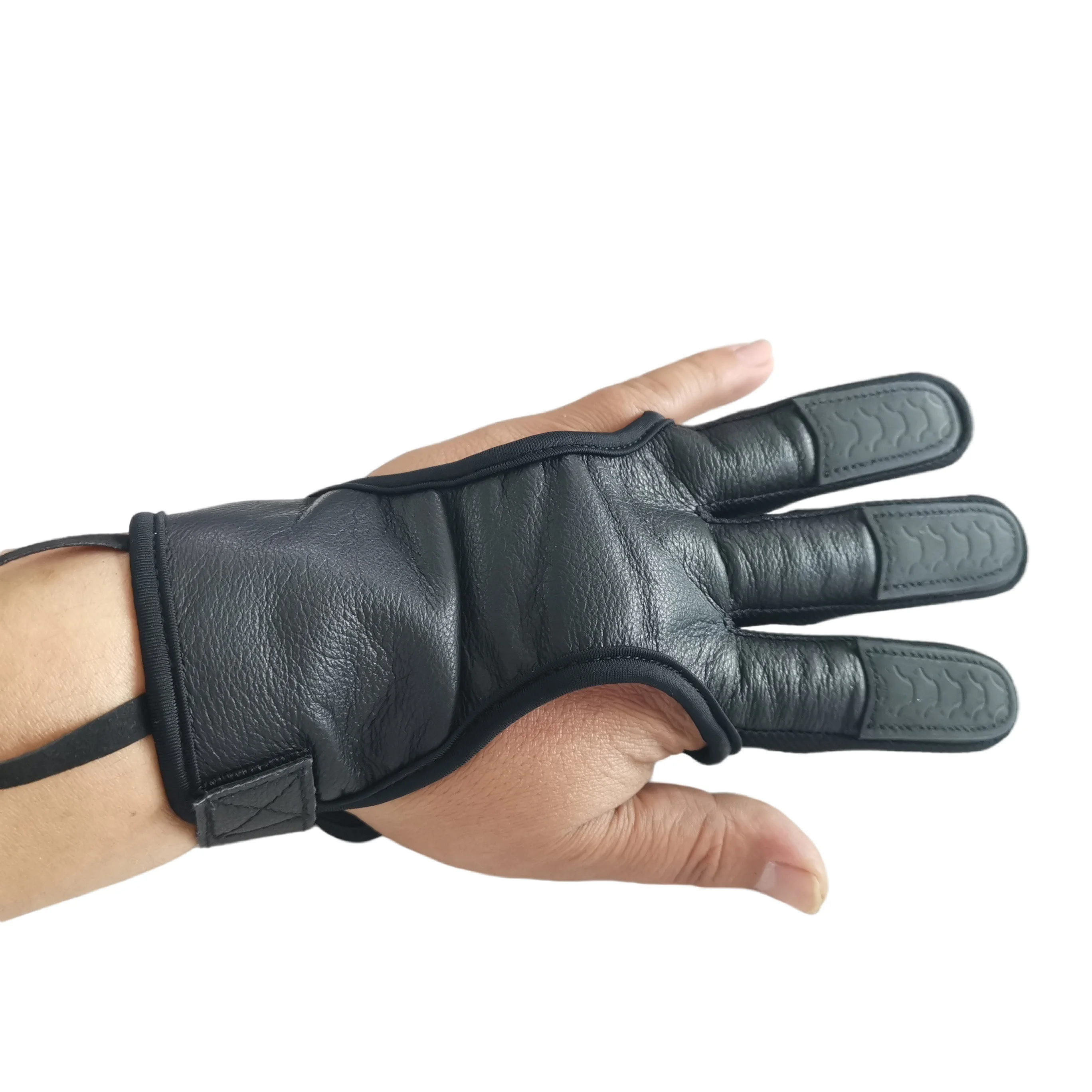 Guantes elásticos de cuero para tiro con arco, Protector de mano de 3 dedos, Protector de seguridad para caza, arco recurvo compuesto para tiro con ballesta - imagen 5