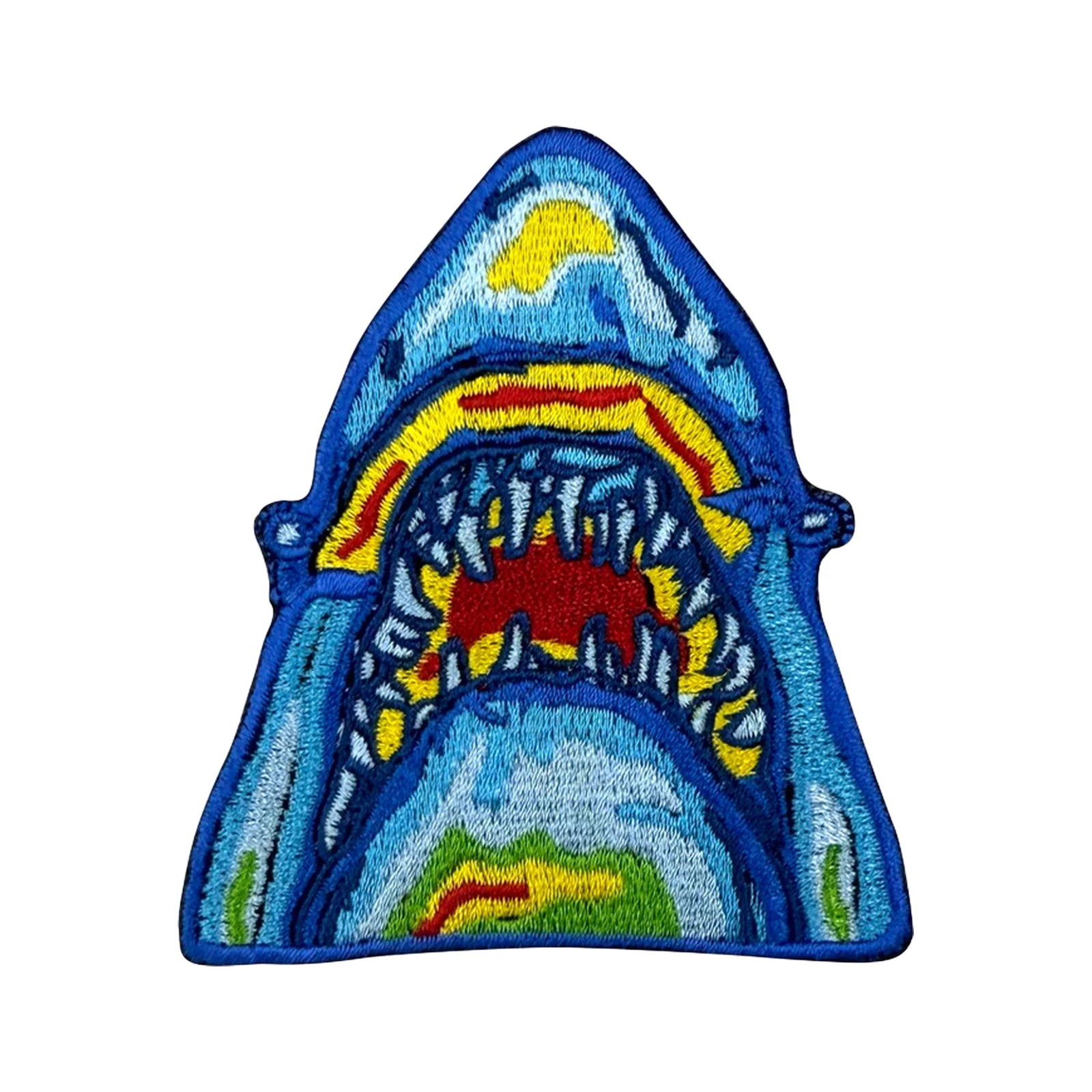 Parche de Velcros bordado de tiburón colorido, insignia divertida con cierre de gancho y bucle para mochila táctica Molle, chaqueta y gorras