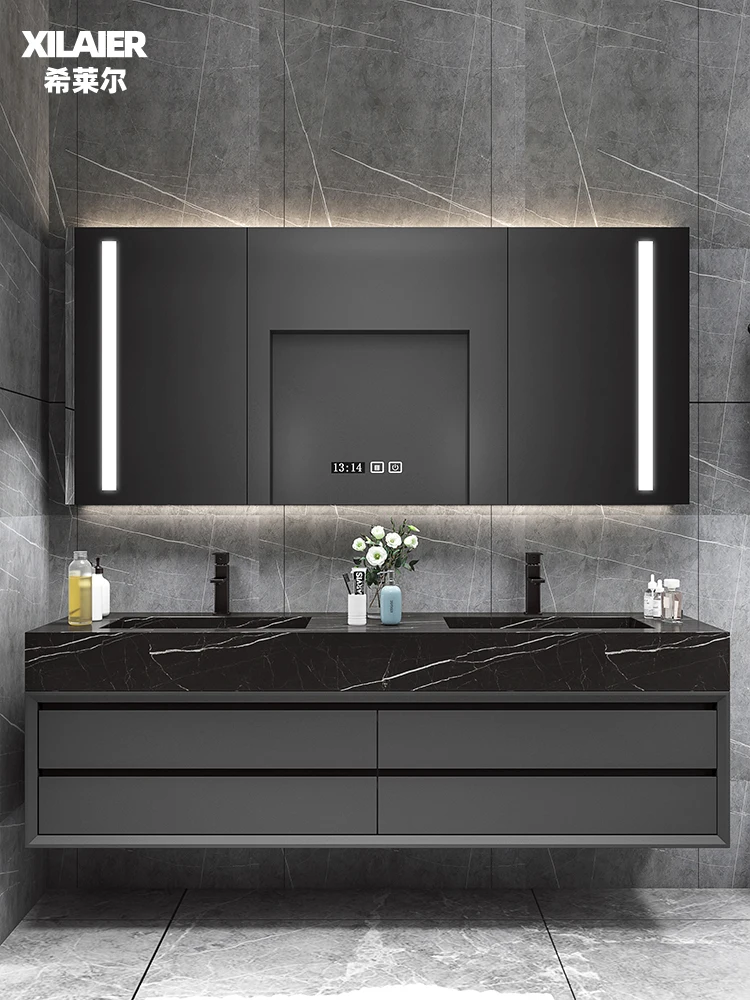 Lavabo integrado de tablero de roca, armario de baño, lavado de manos moderno y simple, combinación de fregadero facial, baño inteligente - imagen 3