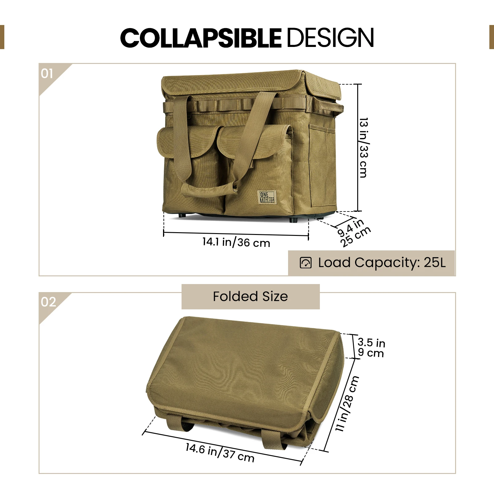 OneTigris-Bolsa de almacenamiento plegable para acampada, bolso portátil para herramientas de viaje al aire libre, organizador de paquete de leña, 25L - imagen 5