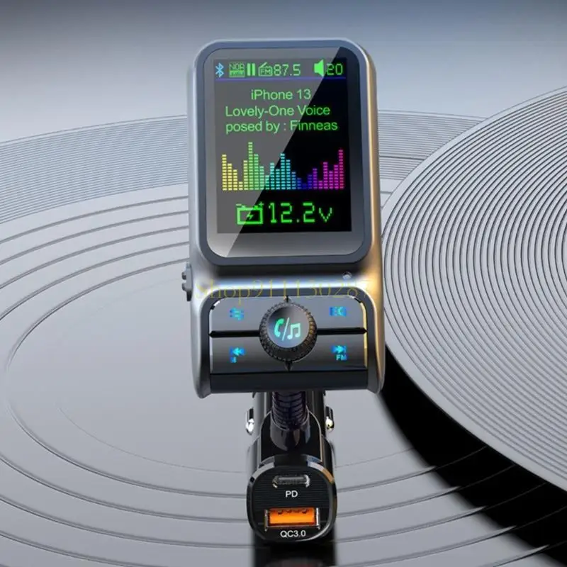 Transmisor FM para coche, adaptador de Radio de sonido EQ inalámbrico, pantalla a Color de 1,8 "para llamadas manos libres con carga rápida PD20W/QC3.0