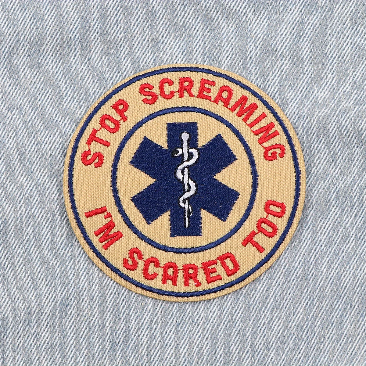 STOP SCREAMING SCARED Funny Meme Parche termoadhesivo de primeros auxilios - Parche termoadhesivo bordado humorístico para mochilas, chaquetas y bricolaje - imagen 5
