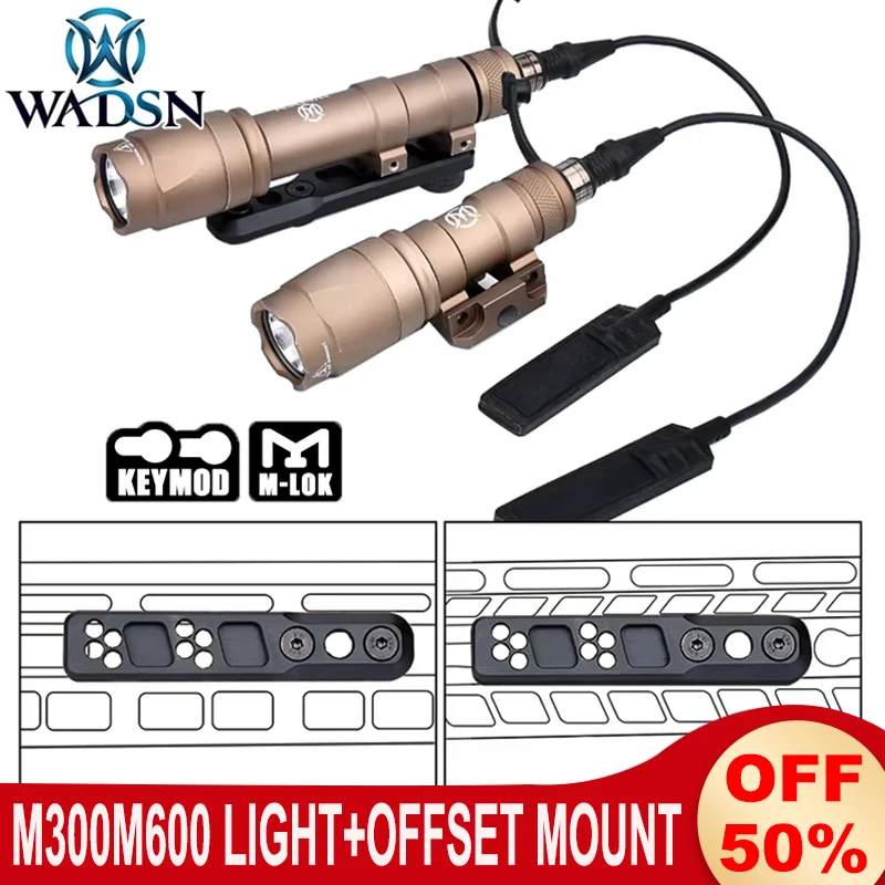 WADSN-Juego de montaje de linterna exploradora M300A, 600 lúmenes, M600C, foco táctico de caza, Base compensada, montaje de Metal compatible con Mlok Keymod - imagen 3