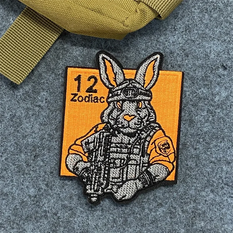 Parche táctico Bordado de conejo, insignia del 12 ° Zodiaco, gancho y bucle, moral, brazalete, mochila, ropa, pegatinas decorativas - imagen 5