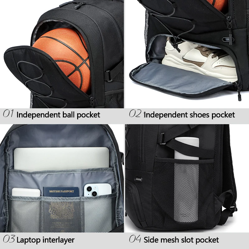 Mochila de baloncesto para viajes al aire libre, bolsa deportiva grande con compartimento para zapatos separado, mochila para escalar, senderismo, bolsas de Fitness - imagen 5