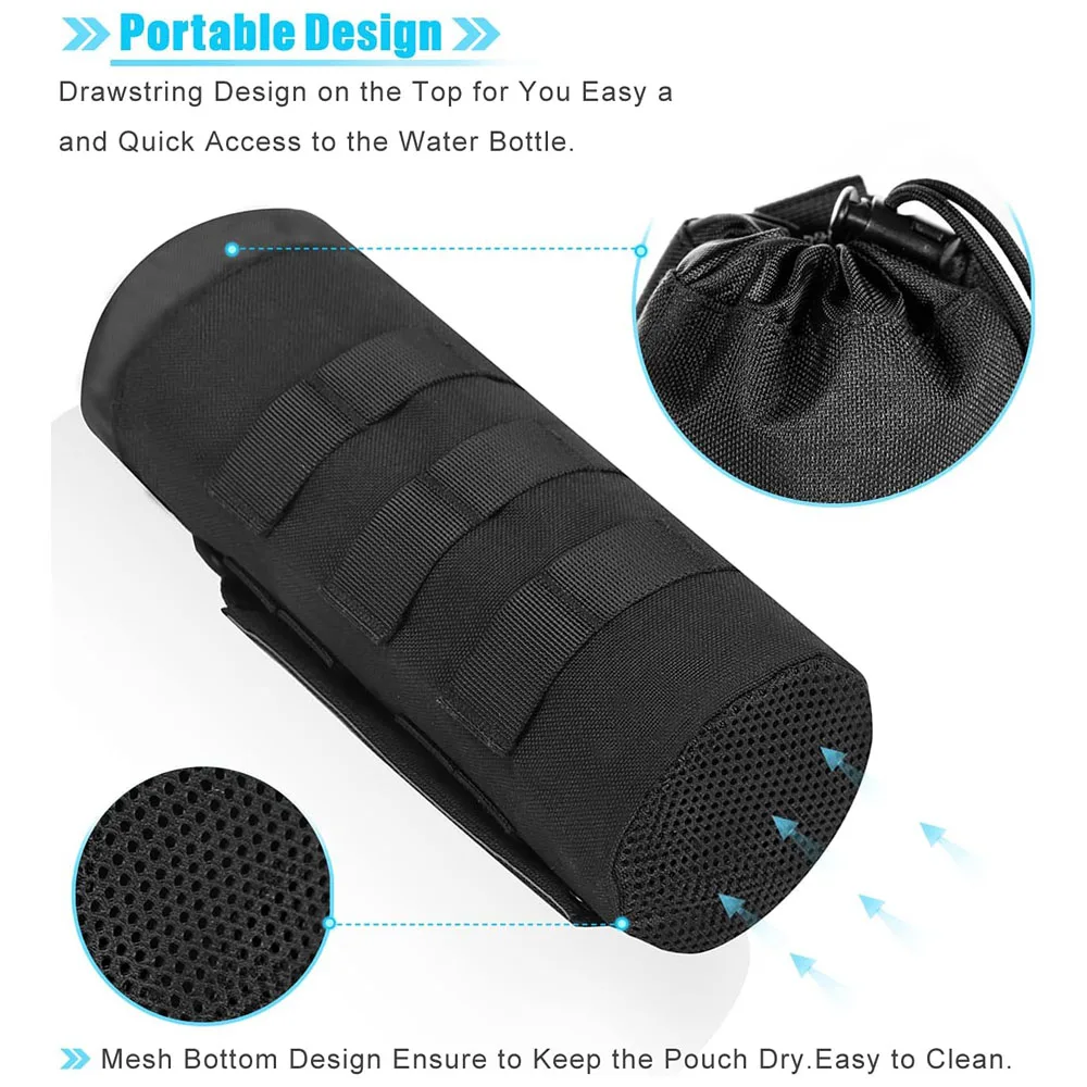 Bolsa para botella de agua al aire libre, soporte para botella de agua con cordón Molle, bolsa portadora para hervidor de agua, bolsa para caza y Camping - imagen 4